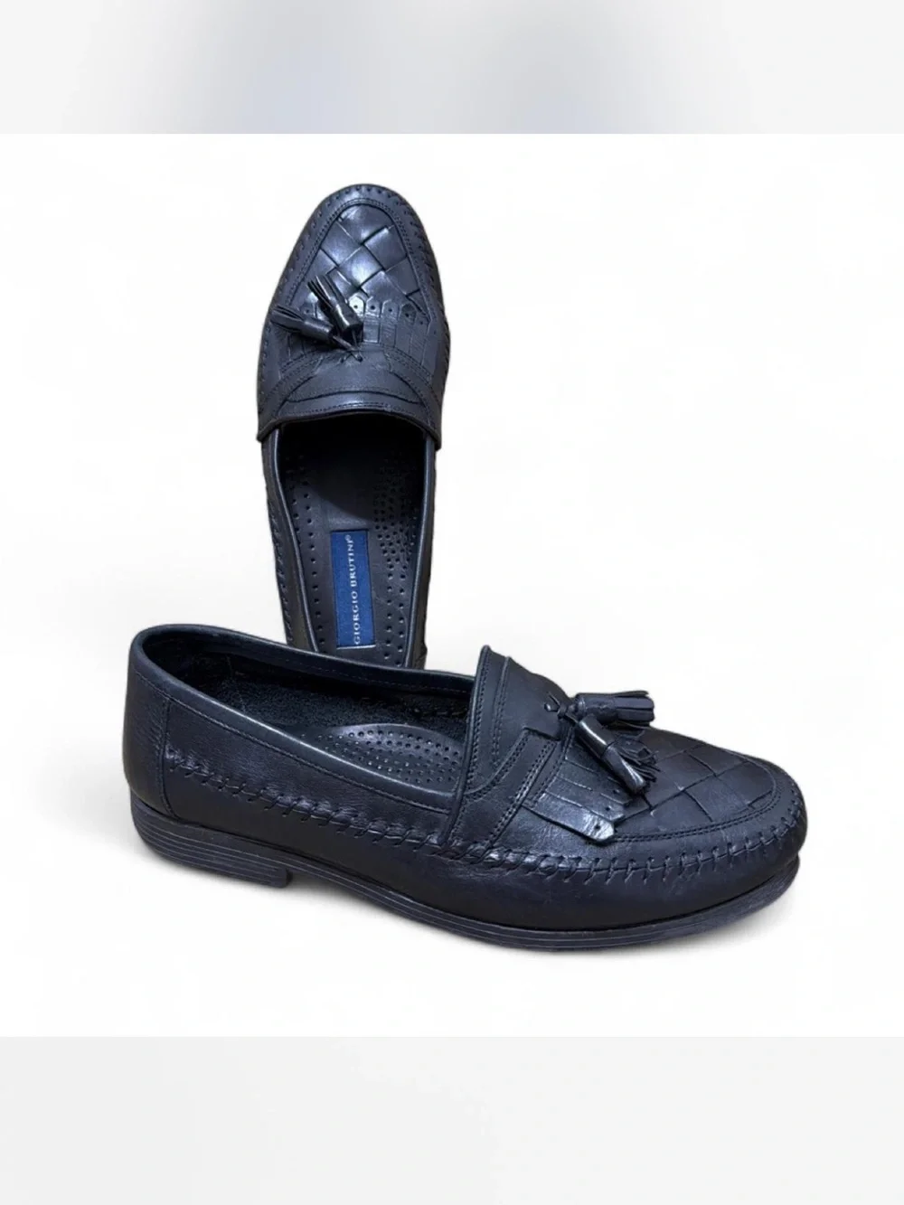 Giorgio Brutini Black Tassel Woven Leather Loafers Sz 8.5 D (Men) 9 (Women)